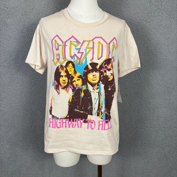 Love Tribe Juniors' Women's AC/DC Highway to Hell Cotton Tee Beige Small NWOT's - Picture 1 of 7
